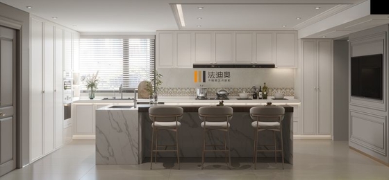 Armoires de cuisine en acier inoxydable blanc avec du marbre luxueux