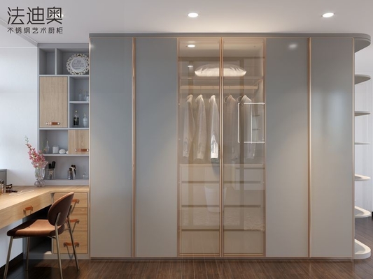 Taille personnalisée Grise Bleu Meubles de garde-robe de chambre moderne avec des accents dorés