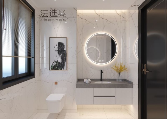 Vanité de salle de bain moderne classique en acier inoxydable avec accessoires intelligents et design flottant