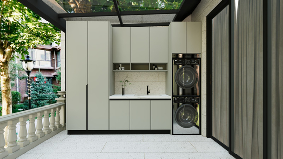 Armoire de rangement de balcon en acier inoxydable Greige avec plusieurs unités de stockage