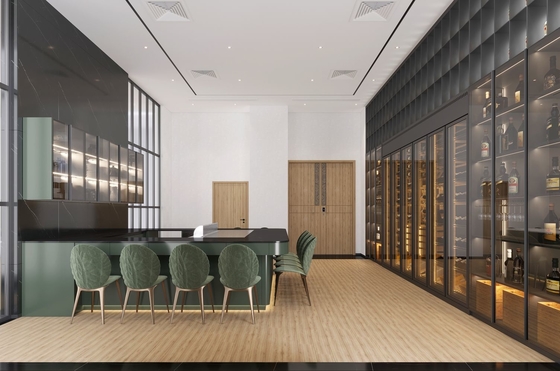 Armoire à vin en acier inoxydable avec rangement et sièges en noir élégant