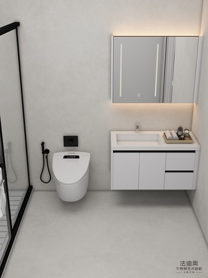 Vanité de salle de bain murale en acier inoxydable blanc intemporel avec armoire à miroirs