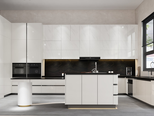 Armoire de cuisine en forme de U polyvalente Armoire de cuisine noire moderne avec un stockage maximal